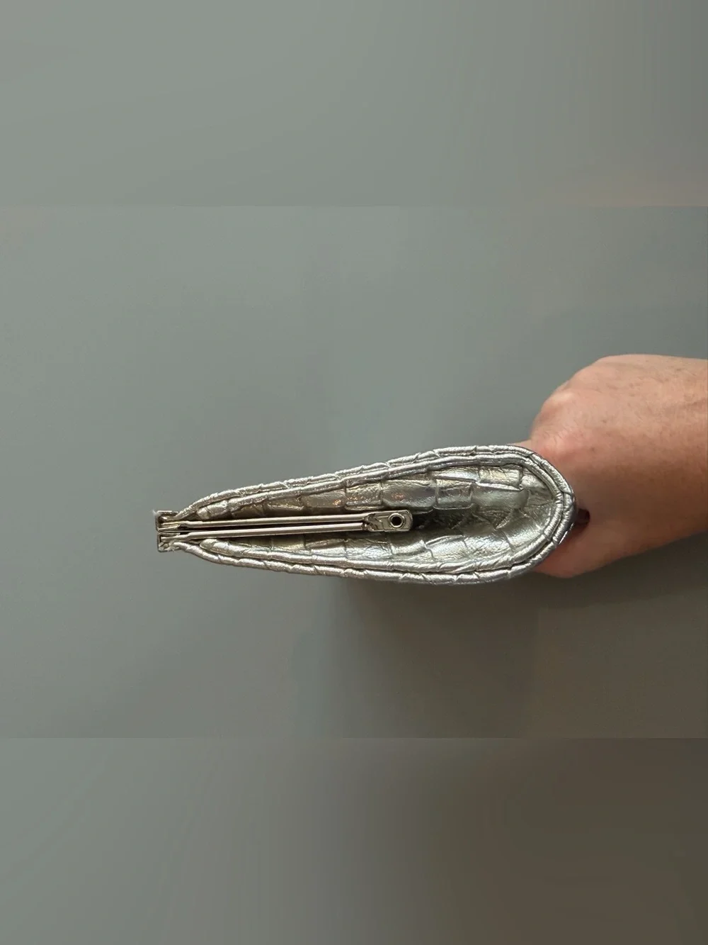 Silver Woven Clutch Purse - Snap Clasp - Evening Bag/Clutch 8.25” X 4.25” X 1.25
